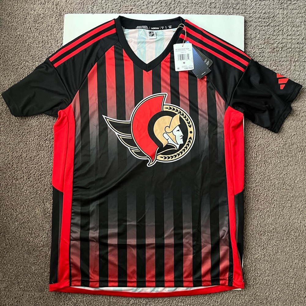 Rare Adidas Ottawa Senators Aeroready NHL Soccer Jersey Men M Stripe IP8090